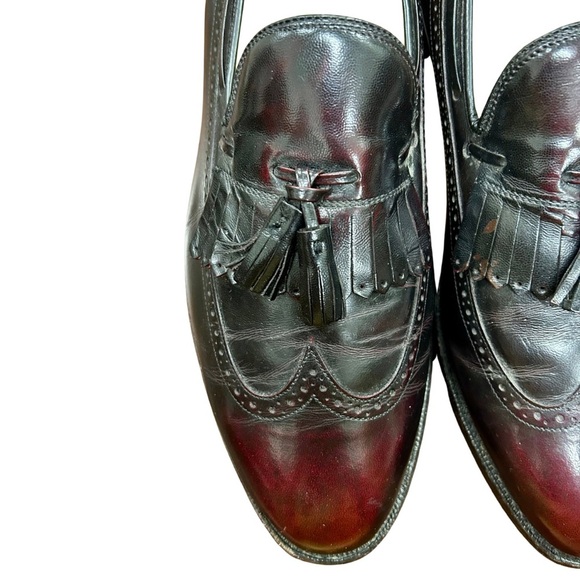 Johnston & Murphy Men’s Tassel Loafers Burgundy Black Leather Wingtip - Picture 3 of 8